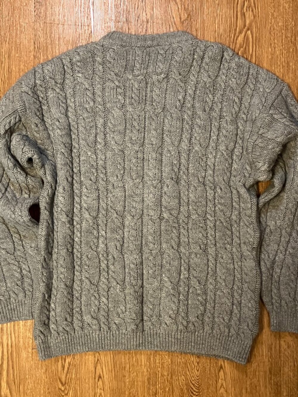 Paul James Wool Alpaca Fisherman Cable Knit Sweater Mens L Gray Made in England - Picture 5 of 7